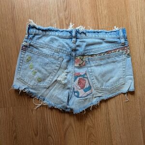 BDG Light Blue Embroidered Distressed Jean Shorts
